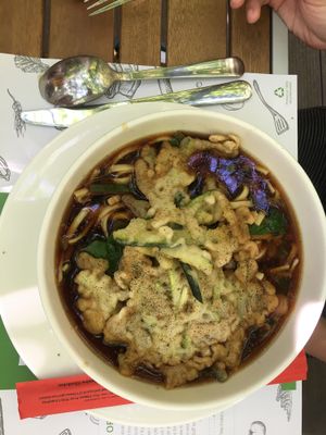 Udon- flavours good to much tempura and the tempura gets really soggy  at Zrno Bio Bistro in Zagreb