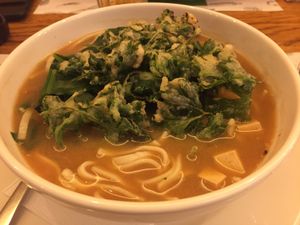 Udon soup with parsley tempura  at Zrno Bio Bistro in Zagreb