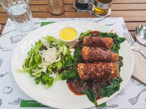 Seitan cordon bleu at Zrno Bio Bistro in Zagreb