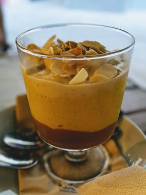 Chocolate, vanilla, hazelnut pudding. So good. at Zrno Bio Bistro in Zagreb