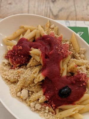 Red dragon pasta at Zrno Bio Bistro in Zagreb