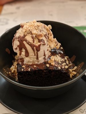 Brownie and ice cream at Zrno Bio Bistro in Zagreb