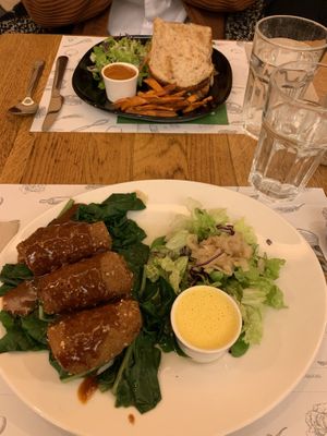 Seitam cordon blue and a tofu sandwich  at Zrno Bio Bistro in Zagreb