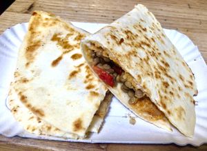 Hummus and lentil piadina   at Sfarinà in Bologna