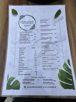 The menu  at Sacre Coeur in Southport