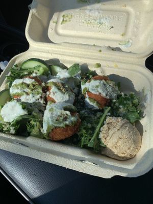 Sweet potato falafel bowl. Pretty dang good just a little too much oil kn the kale for me   at Lulu's Local Eatery in St Louis