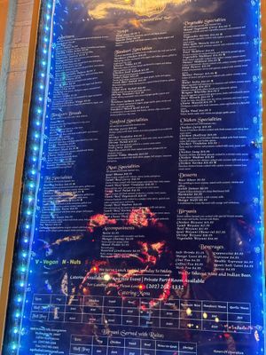 Menu  at Taj of India Cuisine in Washington