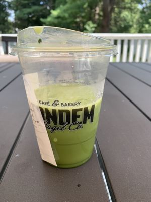Matcha latte  at Tandem Bagel Company in Easthampton