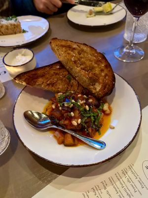 Garlic eggplant appetizer with the ricotta on the side for the fam  at Campana in Portland
