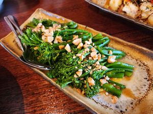 Broccolini with corn puree at Sugarlane Restaurant in Lane Cove