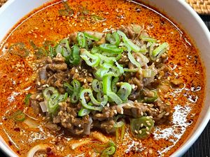 Extra spicy dan-dan noodles with scratch-made vege meat. at Our Sunny Workshop in Kyoto