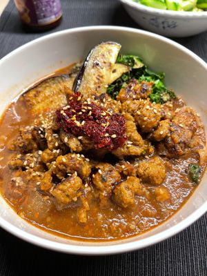 Spicy curry noodles. at Our Sunny Workshop in Kyoto