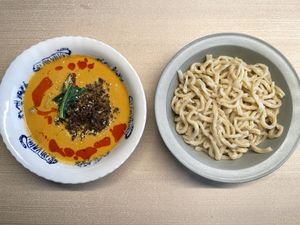 Hand-cut spicy dan-dan dipping noodles. at Our Sunny Workshop in Kyoto