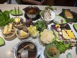 All the yummy ingredients for hotpot  at One Leaf, One World 一叶一世界 - WenShu 文殊坊 in Chengdu