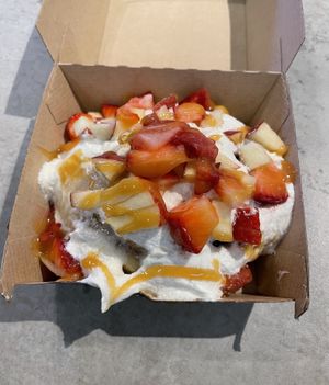 Chai frosting. Apples and strawberries. Caramel drizzle.   at Cinnaholic - Union Station in Toronto