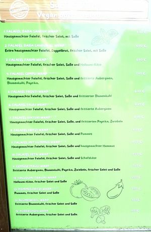 Menu from 5.40 to 7.40 EUR at Sanfur Falafel & More in Dresden
