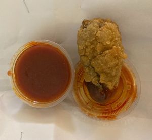 Seitan wing and mild buffalo sauce at International Wings Factory in New York City