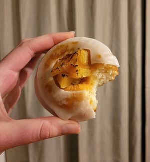 Sanctuary: vanilla cake donut, vanilla glaze, pineapple and bruleed at Liberation Kitchen in Chicago