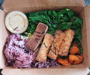 Togarashi Bowl. The sauce is soo good. at Liberation Kitchen in Chicago