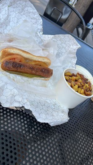 “Chicago Style” Updogs & Fried Bacon Mac   at Liberation Kitchen in Chicago