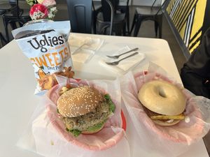 Combo burger and breakfast sandwich - both delicious   at Liberation Kitchen in Chicago