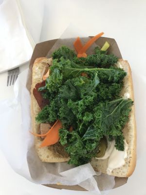 Tofu bahn mi with greens instead of cilantro  at Liberation Kitchen in Chicago