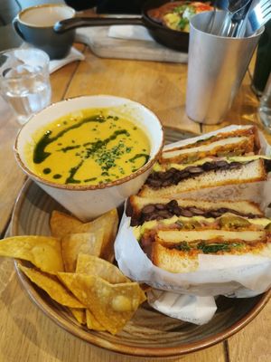 The vegan Chook Nooris and vegan soup of the day! at Dignita - Hoftuin in Amsterdam