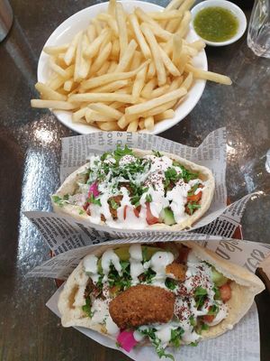 Special felafel pita pocket, and chips at Wazzup Falafel in Northcote