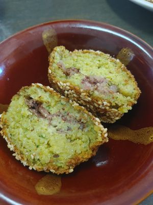 Stuffed falafel (cut in two) at Wazzup Falafel in Northcote