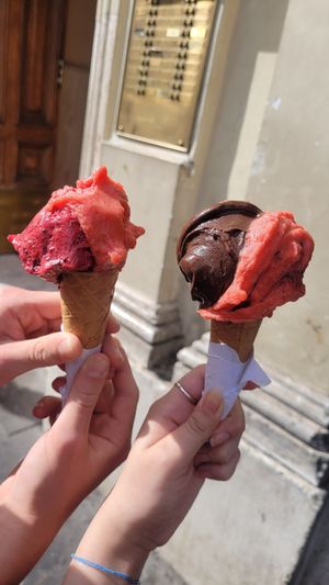 Strawberry and Dark Chocolate at Old Bridge Gelateria   in Rome