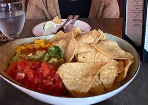 Chips and the choice of 3 dips. All choices were vegan.  at Tezca in Cobourg