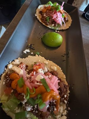 Chorizo and Verdura Tacos. at Tezca in Cobourg