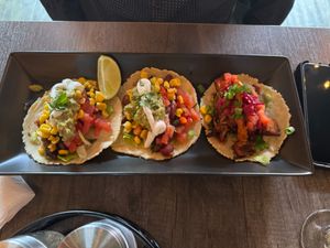Verdura and Pulled Jack Fruit Tacos.  at Tezca in Cobourg