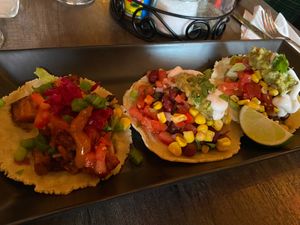 Pulled jack Fruit, and Verdura Tacos.  at Tezca in Cobourg