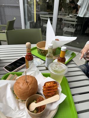 American style burger with fries. Broccoli and some other side dish included but I did not eat it and finding that the broccoli was completely cold.  at Falafel Brothers - Harajuku in Tokyo