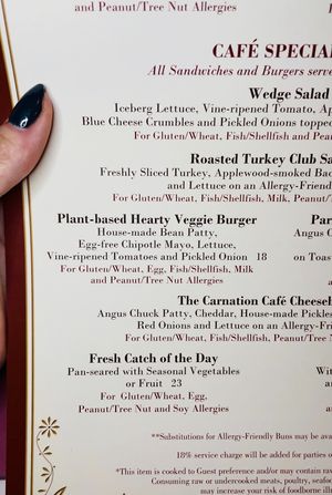 menu - veggie burger  at Disneyland - Carnation Cafe in Anaheim