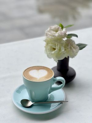 Cappuccino in a Sky Blue Cupp  at Ru Pure Vegan - 博华广场店 in Shanghai