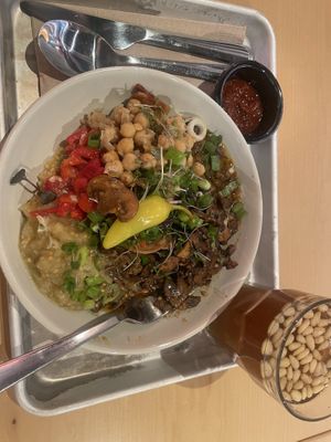 Incredibly delicious Earthly Eats bowl and mint tea.  at Kayma Algerian Eatery in San Francisco