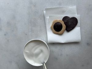 Sot milk cappuccino and chocolate biscuits  at Unsacco Pieni di Grani Antichi in Milan