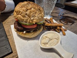 Burger and fries at Full Lotus Mindful Kitchen in Coron