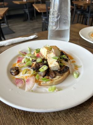 Vegan mushroom toast with silken tofu “egg"  at The Vine in Peterborough