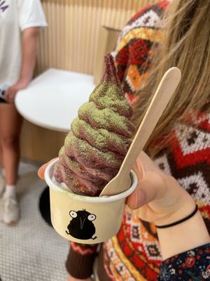 vegan chocolate blended with raspberry and strawberry!  at Far Out in Brookline