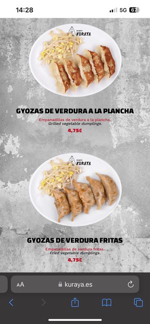 Two vegetal gyoza types (vegan)   at Kuraya in Madrid