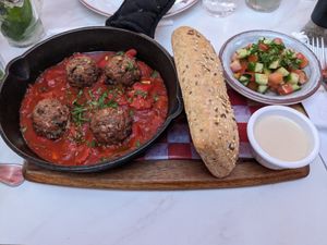 Vegan Neatball Shakshuka at Cafe Landwer in Hallandale Beach