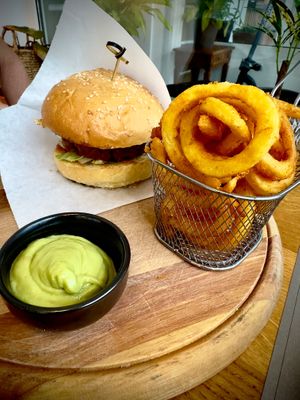 Simple but great burger! Their curly fries and guacamole were really good too! at REDEFINE -  Soul Food in Salzburg