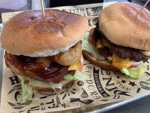 giddy up on the left, bomb dot com on the right 💚  at Ruby D's Burger Joint in Tulsa