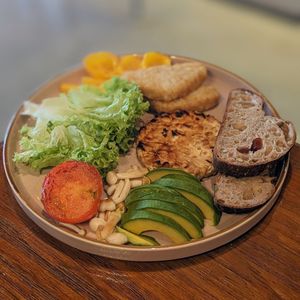 Vegan Meatless Big Breakfast w Homemade Tempeh Steak (without egg) at The Trend Cafe - Bistro in Central Singapore