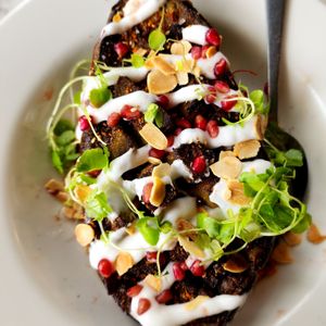 Roasted Eggplant dish for lunch at The Edge Restaurant in Montville