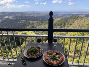 The beautiful view. (Other pizza is vegetarian margarita)   at The Edge Restaurant in Montville