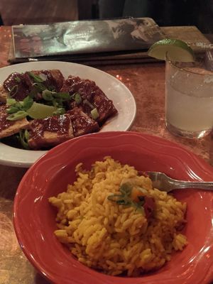 Side of yellow rice and BBQ tofu at Alto Cinco in Syracuse